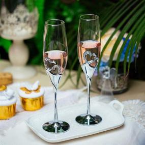 img 3 attached to ❤️ Silver Rhinestone Rimmed Hearts Wedding Champagne Glass Set - Pack of 2 Flute Glasses for Wedding, Anniversary, and Special Occasions