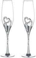 ❤️ silver rhinestone rimmed hearts wedding champagne glass set - pack of 2 flute glasses for wedding, anniversary, and special occasions логотип