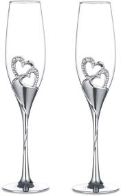 img 4 attached to ❤️ Silver Rhinestone Rimmed Hearts Wedding Champagne Glass Set - Pack of 2 Flute Glasses for Wedding, Anniversary, and Special Occasions