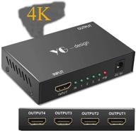 🔌 hdmi splitter adapter, yuangao 4kx2k 3d 1080p signal distributor switch with hd amplifier - 1 in 4 out for hdtv, pc, ps3/ps4, xbox logo