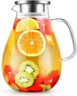 🥤 80oz glass pitcher with lid and spout - veecom large water pitcher for hot & cold beverages, juice, iced tea - fridge-friendly borosilicate glass carafe/jug with brush included logo