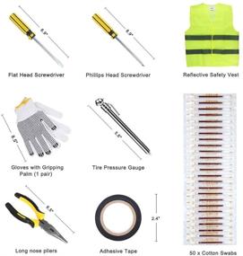 img 2 attached to 🚗 Enhanced Roadside Emergency Kit: 66-in-1 Auto Safety Assistance with Jumper Cables, LED Flare, Tow Rope, Triangle, Tire Gauge, and More