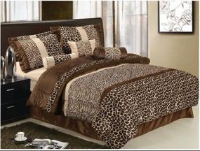 img 1 attached to 🦓 GrandLinen 7 Piece Brown Full Size Safari Bed in A Bag Animal Print Comforter Set: Zebra, Giraffe Print Microfur Bedding for Bed Rooms or Guest Rooms