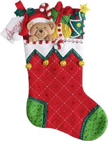 img 4 attached to Bucilla Holiday Teddy Felt Stocking Applique Kit - 18 Inches Long