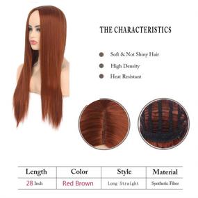 img 2 attached to 🧡 Natural Looking Dark Orange Long Straight Wig for Women - Baruisi Synthetic Cosplay Replacement Wig with Wig Cap