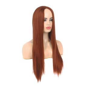 img 3 attached to 🧡 Natural Looking Dark Orange Long Straight Wig for Women - Baruisi Synthetic Cosplay Replacement Wig with Wig Cap
