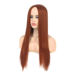 img 4 attached to 🧡 Natural Looking Dark Orange Long Straight Wig for Women - Baruisi Synthetic Cosplay Replacement Wig with Wig Cap