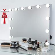 icreat vanity lighted mirror, hollywood makeup mirror, cosmetic mirror with 12 dimmable bulbs, touch control mirror with usb outlet, white (l22.83'' x h16.93'') logo