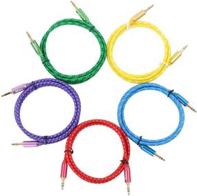 img 1 attached to 🎧 6 Feet Dual-Shielding 3.5MM Braided Stereo Audio Cable – Male to Male AUX for Car Stereos, Smartphones, Tablets, PCs, Media Players & More (5 Pack, Red/Yellow/Purple/Blue/Green)