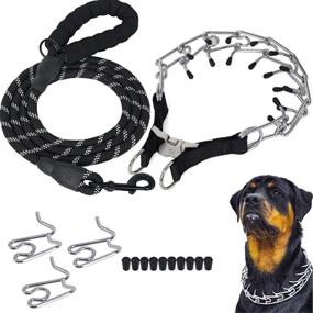 img 4 attached to 🐕 Adjustable Dog Prong Collar & Leash Set - Quick Release Snap Buckle, Stainless Steel Design with Comfort Rubber Tips - Suitable for Small to Medium Dogs