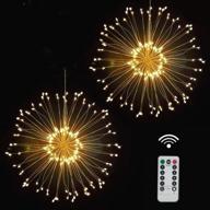 🎆 mesmerizing 2 pack firework lights: 120 led starburst lights with 8 modes, dimmable copper wire for christmas party decoration - includes remote control logo