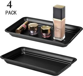 img 3 attached to 🏺 Vintage Farmhouse Metal Vanity Tray - 4 Pack: Countertop Guest Hand Towel Storage, Organizer, and Dispenser for Paper Napkins, Perfume, Makeup - Sturdy Holder for Bathroom Organization (Black)