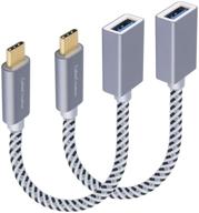 🔌 высокоскоростной usb female к адаптеру usb c [2-pack] с плетеным otg-кабелем для macbook pro, air, s21, s20 и других устройств - 0.5 фута логотип