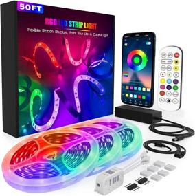 img 4 attached to 🏡 Enhance Your Home Décor with Ultra Long 50ft Music RGB LED Lights - Smart LED Strip Lights for Bedroom, Parties, and More!