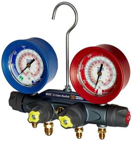 img 1 attached to Yellow Jacket 46010 Brute II 4-Valve Manifold 🌡️ - Red/Blue Gauges, bar/psi - Refrigerants: R-22, R-404A, R-410A