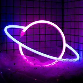 img 4 attached to 🌍 Vibrant Neon Planet Wall Decor - USB/Battery LED Lights for Bedroom, Valentine's Day, Christmas, Living Room, Kids Room (A-Blue/Pink)