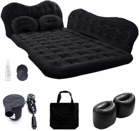 img 3 attached to Inflatable Car Air Mattress for Camping and Travel - Portable SUV Back Seat Bed with Pump, Pillows, Car Sleeping Pad for Truck and Vacation - Blow-Up Floating Bed in Thickened Flocking (Black)