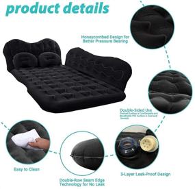 img 1 attached to Inflatable Car Air Mattress for Camping and Travel - Portable SUV Back Seat Bed with Pump, Pillows, Car Sleeping Pad for Truck and Vacation - Blow-Up Floating Bed in Thickened Flocking (Black)