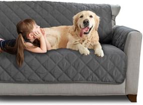 img 4 attached to 🐵 Mighty Monkey Patented Sofa Slipcover: Tear Resistant, Reversible, and Washable Couch Cover for 70” Seat Width - Charcoal Light Gray