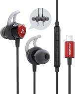 adprotech lightning headphones earphones magnetic earbuds in-ear mfi certified with microphone controller for sports workout compatible with iphone 13/12/ 11/pro max/xr/xs max/x/8 black and red logo