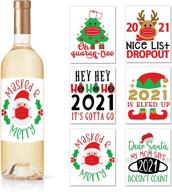 2021 christmas wine bottle labels - set of 6 holiday stickers for bottles, perfect christmas gifts for women, men, family, coworker, neighbor, friend, and mom - santa & elf designs included логотип