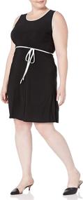img 2 attached to 👗 Plus-Size Sleeveless Dress with Contrast Piping, Self-Belt - Star Vixen