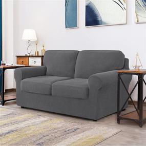 img 3 attached to 🛋️ CHUN YI Medium Light Gray 5-Piece Stretch Loveseat Sofa Cover - 2 Seater Couch Slipcover with Separate Backrests, Cushions, and Elastic Band - Checks Spandex Jacquard Fabric
