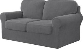 img 4 attached to 🛋️ CHUN YI Medium Light Gray 5-Piece Stretch Loveseat Sofa Cover - 2 Seater Couch Slipcover with Separate Backrests, Cushions, and Elastic Band - Checks Spandex Jacquard Fabric