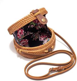img 4 attached to 👜 Women's 8-inch Aviboo Handwoven Round Rattan Straw Crossbody Bag with Adjustable Two-Layer Genuine Leather Strap - Includes Bonus Rattan Bracelet