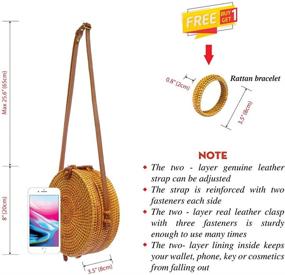 img 3 attached to 👜 Women's 8-inch Aviboo Handwoven Round Rattan Straw Crossbody Bag with Adjustable Two-Layer Genuine Leather Strap - Includes Bonus Rattan Bracelet