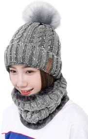 img 4 attached to 🧣 IYEBRAO Womens Winter Knit Beanie Hat Scarf Set - Cozy Slouchy Pom Cap with Fleece Lining for Girls