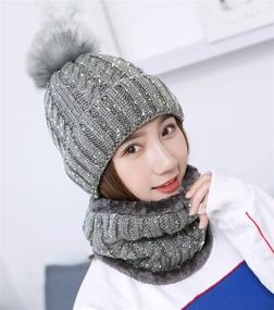 img 3 attached to 🧣 IYEBRAO Womens Winter Knit Beanie Hat Scarf Set - Cozy Slouchy Pom Cap with Fleece Lining for Girls