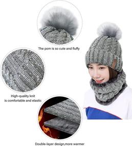 img 1 attached to 🧣 IYEBRAO Womens Winter Knit Beanie Hat Scarf Set - Cozy Slouchy Pom Cap with Fleece Lining for Girls