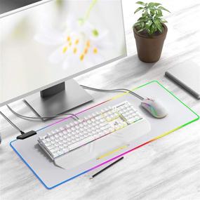 img 3 attached to 🖱️ RGB Gaming Mouse Pad - Extra Large White Mousepad with Non-Slip Rubber Base - Cool XL XXL Computer Desk Mat - Jmiyav Gaming Accessories - LED Light Up Extended Big Keyboard and Mousepad for Gamers (31.5x12In)