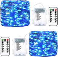 🔵 baimo 2 pack 100 led 8 modes battery operated string lights - blue silver copper wire fairy lights for christmas, garden, patio, indoor outdoor - remote control timer, waterproof, 33ft логотип