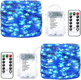 img 4 attached to 🔵 Baimo 2 Pack 100 LED 8 Modes Battery Operated String Lights - Blue Silver Copper Wire Fairy Lights for Christmas, Garden, Patio, Indoor Outdoor - Remote Control Timer, Waterproof, 33ft