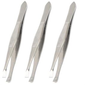 img 3 attached to 💆 Luxxii (3 Pack) Flat Tweezers - Stainless Steel Hair and Eyebrow Plucker for Personal Care - C_FLAT