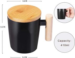 img 2 attached to ☕️ Howay Flat Bottom Coffee Mug with Wood Lid - 410ml Ceramic Cup for Coffee Warmer, Keeps Warm for Tea, Cocoa, Milk and Hot Beverage - 14oz (Black)