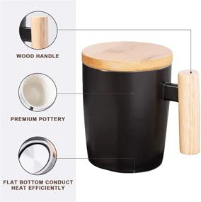 img 3 attached to ☕️ Howay Flat Bottom Coffee Mug with Wood Lid - 410ml Ceramic Cup for Coffee Warmer, Keeps Warm for Tea, Cocoa, Milk and Hot Beverage - 14oz (Black)