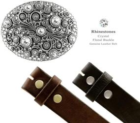 img 2 attached to 🌸 Genuine Leather Belt with Rhinestone Crystal Floral Buckle for Timeless Tranquility