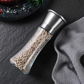 img 3 attached to 🧂 Enhanced Stainless Steel Salt and Pepper Grinder Set with Glass Seasoning Bottle – Manual Grip