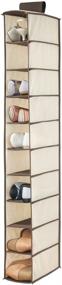 img 4 attached to 👠 mDesign Soft Fabric Closet Organizer - Holds Shoes, Handbags, Clutches, Accessories - 10 Shelf Over Rod Hanging Storage Unit - Cream/Espresso Brown - Optimize Your Closet Space with this Stylish Organizer