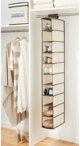 img 3 attached to 👠 mDesign Soft Fabric Closet Organizer - Holds Shoes, Handbags, Clutches, Accessories - 10 Shelf Over Rod Hanging Storage Unit - Cream/Espresso Brown - Optimize Your Closet Space with this Stylish Organizer