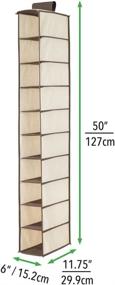 img 1 attached to 👠 mDesign Soft Fabric Closet Organizer - Holds Shoes, Handbags, Clutches, Accessories - 10 Shelf Over Rod Hanging Storage Unit - Cream/Espresso Brown - Optimize Your Closet Space with this Stylish Organizer