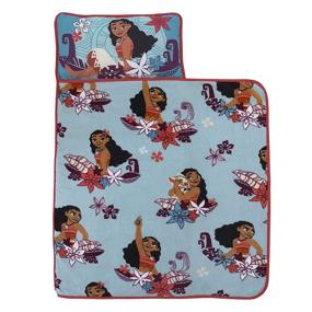 img 4 attached to 🌺 Moana Feel The Waves Aqua, Coral & Violet Nap Mat with Pua Pig & Tropical Flowers – Toddler Aqua, Orange, Purple, White