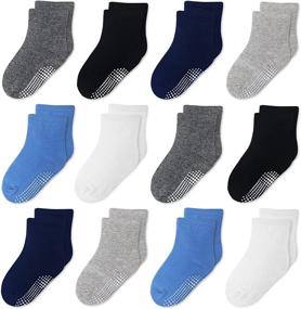 img 4 attached to 12-Pack Toddler Baby Socks with Non-Slip Grips, 1-5T, Multi Colors - Perfect Gift for Boys and Girls