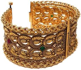 img 2 attached to Duel On Jewel Indian Pakistani Bridal Gold Plated Openable Kada Bangle Bracelet Set - Kundan Polki CZ - Size US Medium - Inner Diameter 2.37 Inch - India 2-6