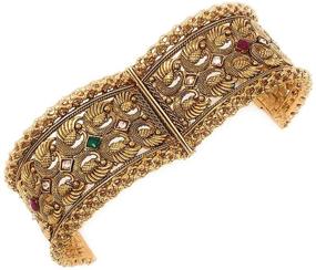 img 1 attached to Duel On Jewel Indian Pakistani Bridal Gold Plated Openable Kada Bangle Bracelet Set - Kundan Polki CZ - Size US Medium - Inner Diameter 2.37 Inch - India 2-6