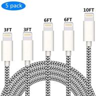 🔌 кабель sharllen mfi certified lightning 5pack - 3ft/6ft/10ft - нейлоновый плетеный кабель для зарядки iphone с быстрой зарядкой и синхронизацией - совместим с iphone 12/11 pro/xs/max/xr/x/8 plus/7/6/ipad - белый логотип