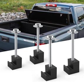img 4 attached to JOYTUTUS 4 Pack Easy Mount Truck Tool Box Tie Downs - Upgraded Aluminum J Hook Crossover Toolbox, Universal Fit for Pickup Trucks - Black